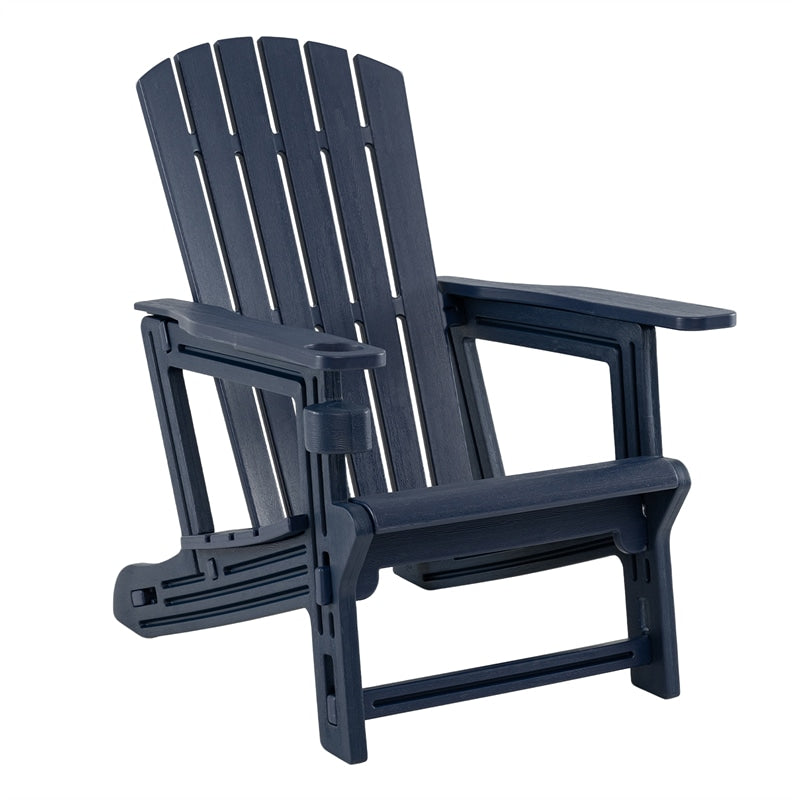 HDPE Adirondack Chair, All-Weather Patio Chair with Cup Holder, Wood-Like Texture, High Back & Wide Seat, 330LBS Outdoor Fire Pit Chair