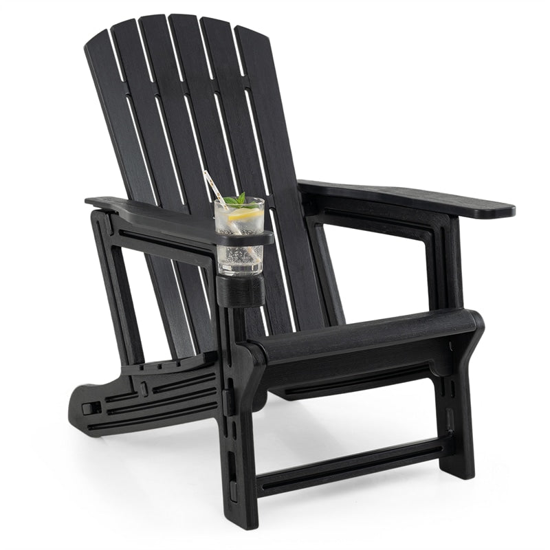 HDPE Adirondack Chair, All-Weather Patio Chair with Cup Holder, Wood-Like Texture, High Back & Wide Seat, 330LBS Outdoor Fire Pit Chair