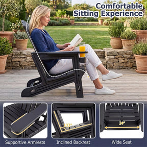HDPE Adirondack Chair, All-Weather Patio Chair with Cup Holder, Wood-Like Texture, High Back & Wide Seat, 330LBS Outdoor Fire Pit Chair
