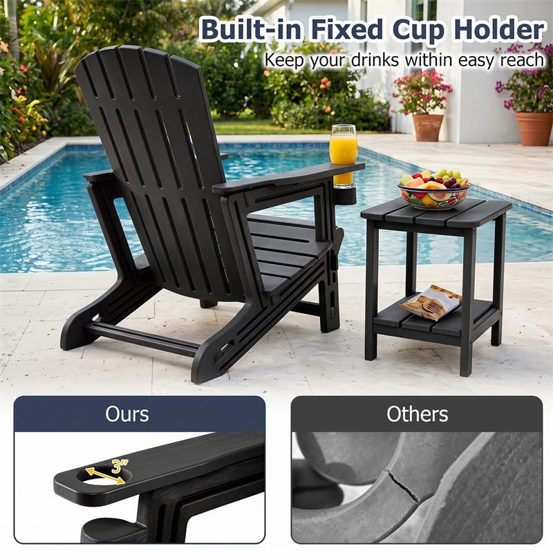 HDPE Adirondack Chair, All-Weather Patio Chair with Cup Holder, Wood-Like Texture, High Back & Wide Seat, 330LBS Outdoor Fire Pit Chair