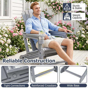 HDPE Adirondack Chair, All-Weather Patio Chair with Cup Holder, Wood-Like Texture, High Back & Wide Seat, 330LBS Outdoor Fire Pit Chair