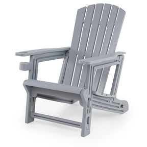 HDPE Adirondack Chair, All-Weather Patio Chair with Cup Holder, Wood-Like Texture, High Back & Wide Seat, 330LBS Outdoor Fire Pit Chair