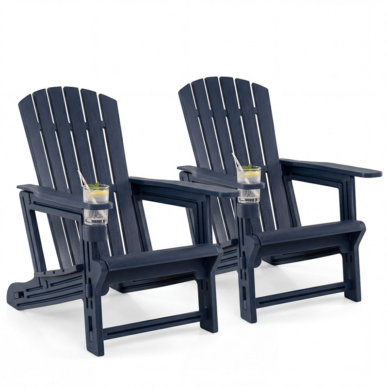 HDPE Adirondack Chair, All-Weather Patio Chair with Cup Holder, Wood-Like Texture, High Back & Wide Seat, 330LBS Outdoor Fire Pit Chair