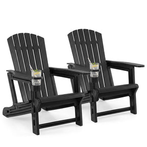 HDPE Adirondack Chair, All-Weather Patio Chair with Cup Holder, Wood-Like Texture, High Back & Wide Seat, 330LBS Outdoor Fire Pit Chair