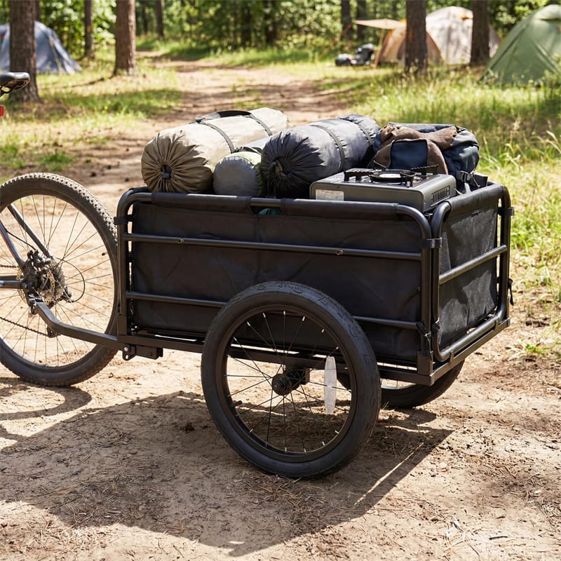 Heavy-Duty Bike Cargo Trailer, 99 LBS Metal Bicycle Wagon Cart with Universal Hitch, 16" All-Terrain Tires & Waterproof Bag for Camping Shopping