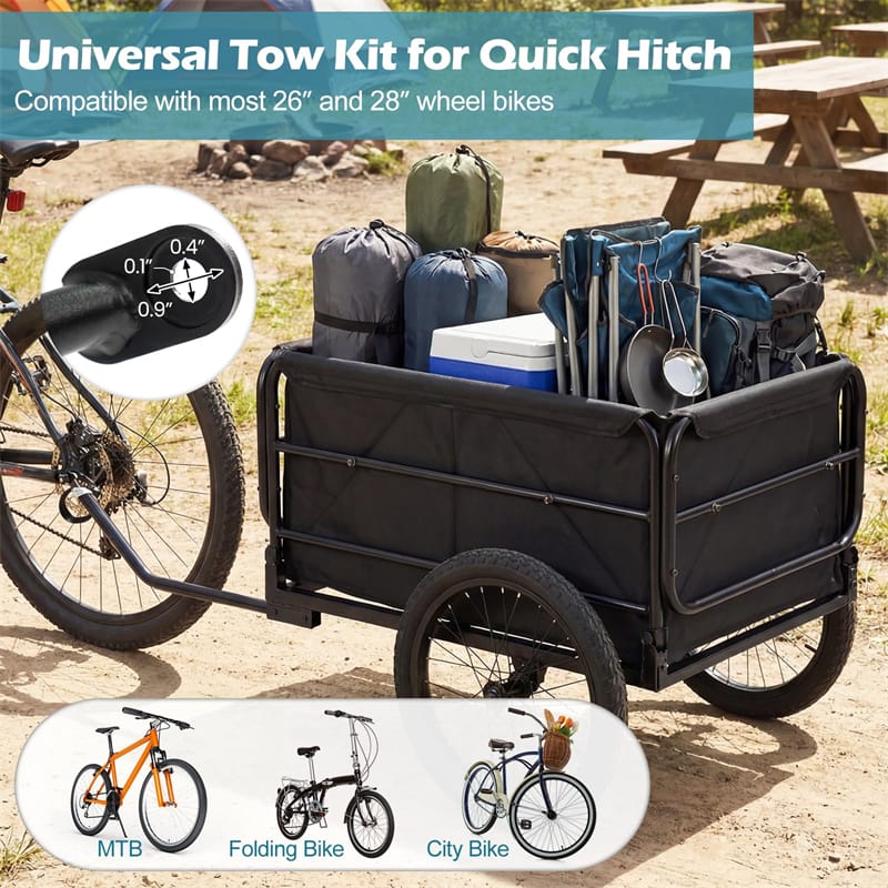 Heavy-Duty Bike Cargo Trailer, 99 LBS Metal Bicycle Wagon Cart with Universal Hitch, 16" All-Terrain Tires & Waterproof Bag for Camping Shopping