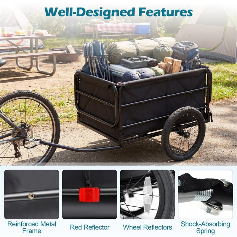 Heavy-Duty Bike Cargo Trailer, 99 LBS Metal Bicycle Wagon Cart with Universal Hitch, 16" All-Terrain Tires & Waterproof Bag for Camping Shopping