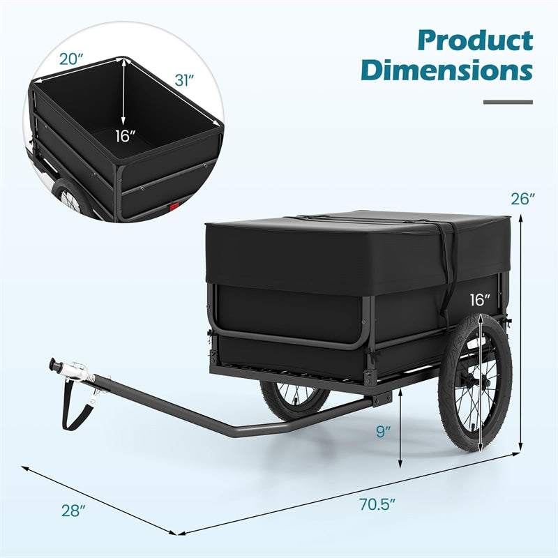 Heavy-Duty Bike Cargo Trailer, 99 LBS Metal Bicycle Wagon Cart with Universal Hitch, 16" All-Terrain Tires & Waterproof Bag for Camping Shopping