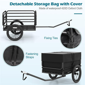 Heavy-Duty Bike Cargo Trailer, 99 LBS Metal Bicycle Wagon Cart with Universal Hitch, 16" All-Terrain Tires & Waterproof Bag for Camping Shopping
