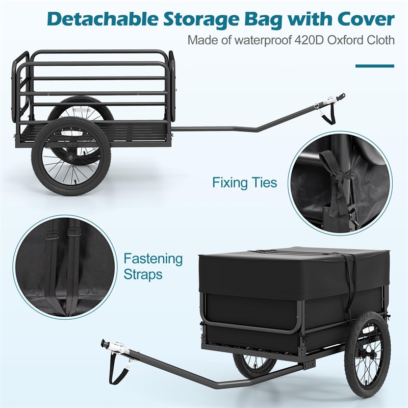 Heavy-Duty Bike Cargo Trailer, 99 LBS Metal Bicycle Wagon Cart with Universal Hitch, 16" All-Terrain Tires & Waterproof Bag for Camping Shopping
