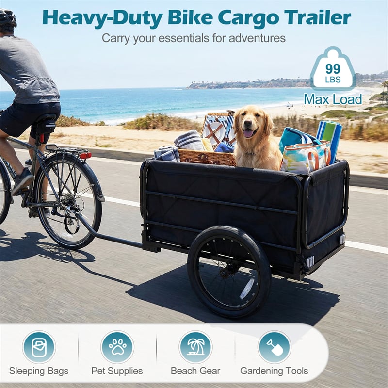Heavy-Duty Bike Cargo Trailer, 99 LBS Metal Bicycle Wagon Cart with Universal Hitch, 16" All-Terrain Tires & Waterproof Bag for Camping Shopping