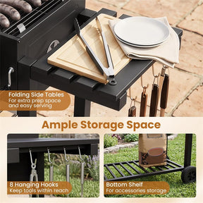 Large Charcoal Grill, 752 sq.in Oversized Outdoor BBQ Smoker with Individual Lifting Charcoal Trays, Folding Side Tables, Wheels & Protective Cover