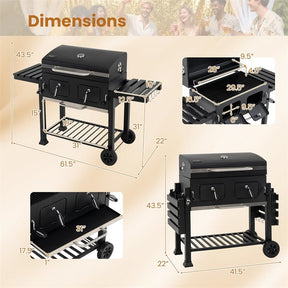 Large Charcoal Grill, 752 sq.in Oversized Outdoor BBQ Smoker with Individual Lifting Charcoal Trays, Folding Side Tables, Wheels & Protective Cover
