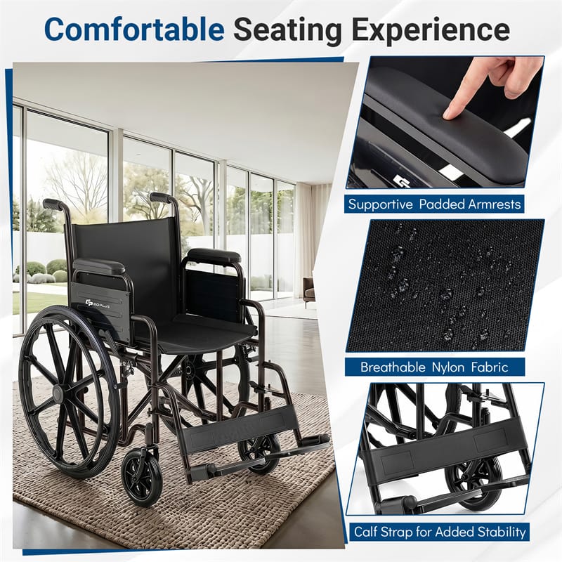 Lightweight Folding Wheelchair for Adults with Swing-Away Footrest & Desk Arm, Portable Travel Transport Wheelchair