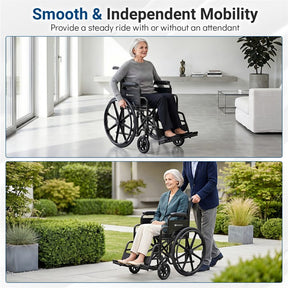 Lightweight Folding Wheelchair for Adults with Swing-Away Footrest & Desk Arm, Portable Travel Transport Wheelchair