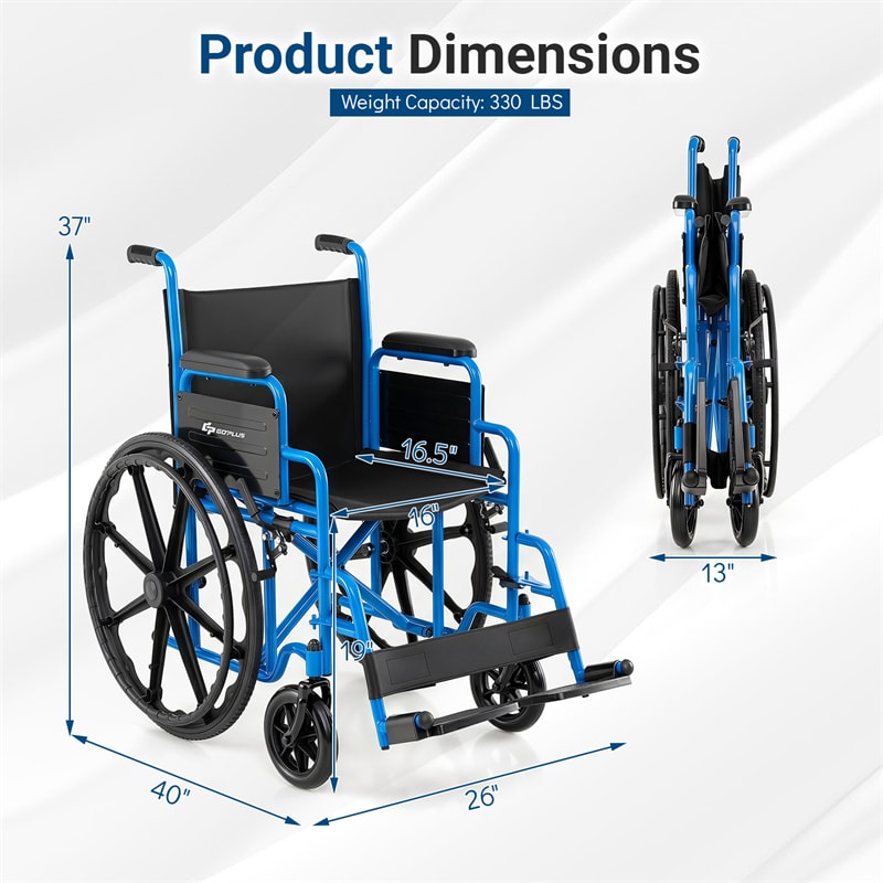 Lightweight Folding Wheelchair for Adults with Swing-Away Footrest & Desk Arm, Portable Travel Transport Wheelchair