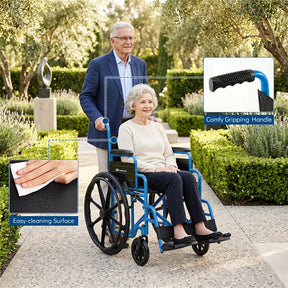 Lightweight Folding Wheelchair for Adults with Swing-Away Footrest & Desk Arm, Portable Travel Transport Wheelchair