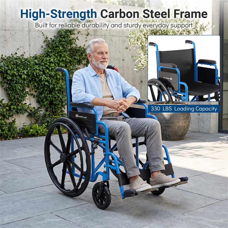 Lightweight Folding Wheelchair for Adults with Swing-Away Footrest & Desk Arm, Portable Travel Transport Wheelchair