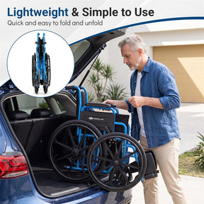 Lightweight Folding Wheelchair for Adults with Swing-Away Footrest & Desk Arm, Portable Travel Transport Wheelchair