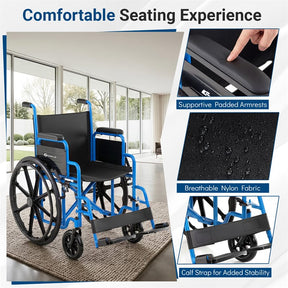 Lightweight Folding Wheelchair for Adults with Swing-Away Footrest & Desk Arm, Portable Travel Transport Wheelchair