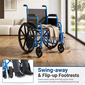 Lightweight Folding Wheelchair for Adults with Swing-Away Footrest & Desk Arm, Portable Travel Transport Wheelchair