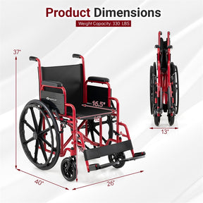 Lightweight Folding Wheelchair for Adults with Swing-Away Footrest & Desk Arm, Portable Travel Transport Wheelchair