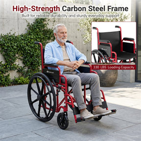 Lightweight Folding Wheelchair for Adults with Swing-Away Footrest & Desk Arm, Portable Travel Transport Wheelchair