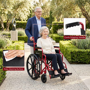 Lightweight Folding Wheelchair for Adults with Swing-Away Footrest & Desk Arm, Portable Travel Transport Wheelchair