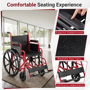 Lightweight Folding Wheelchair for Adults with Swing-Away Footrest & Desk Arm, Portable Travel Transport Wheelchair