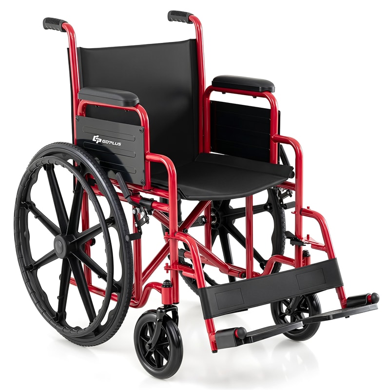 Lightweight Folding Wheelchair for Adults with Swing-Away Footrest & Desk Arm, Portable Travel Transport Wheelchair