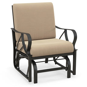 Patio Glider Chair with Thick Cushions Curved Armrest, Heavy Duty Metal Frame Single Person Outdoor Rocking Chair for Porch Garden Yard