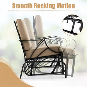 Patio Glider Chair with Thick Cushions Curved Armrest, Heavy Duty Metal Frame Single Person Outdoor Rocking Chair for Porch Garden Yard