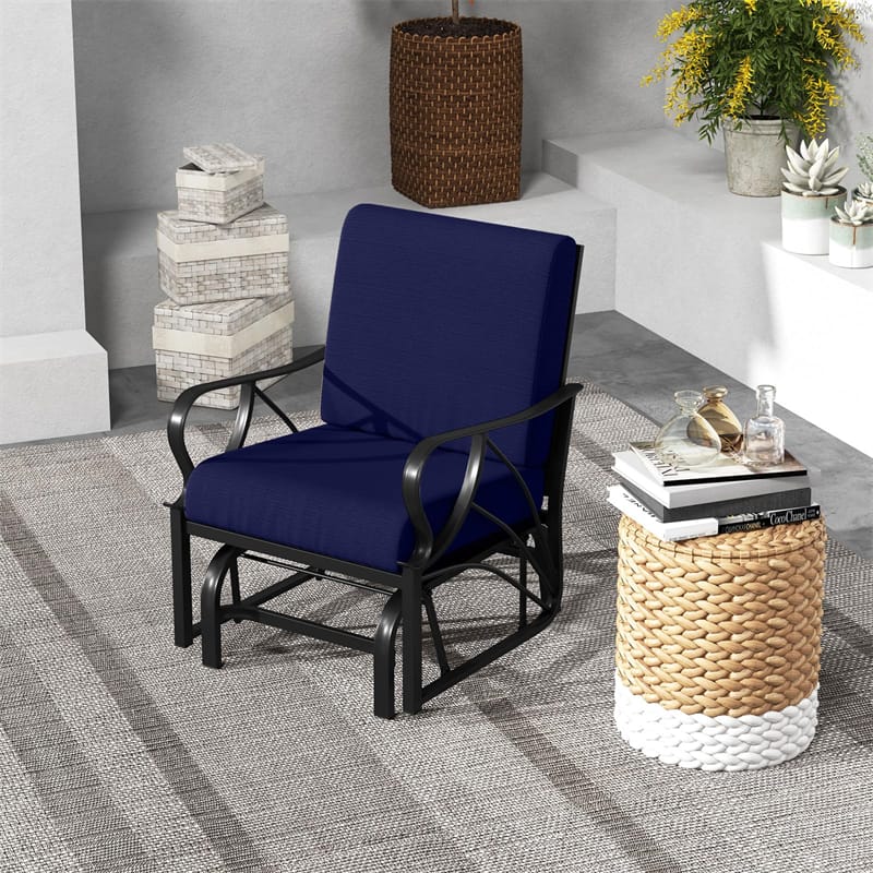 Patio Glider Chair with Thick Cushions Curved Armrest, Heavy Duty Metal Frame Single Person Outdoor Rocking Chair for Porch Garden Yard