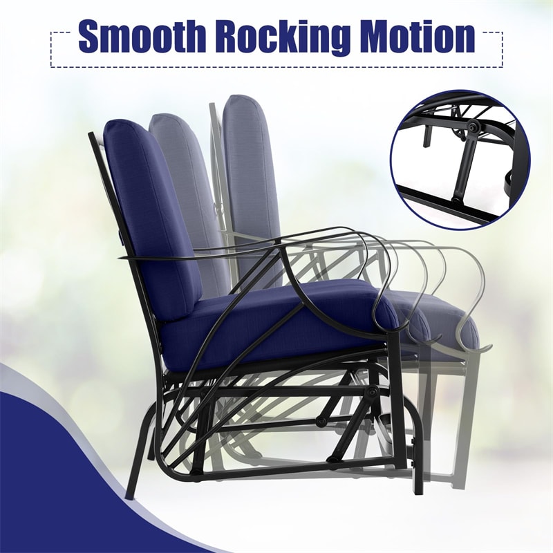 Patio Glider Chair with Thick Cushions Curved Armrest, Heavy Duty Metal Frame Single Person Outdoor Rocking Chair for Porch Garden Yard