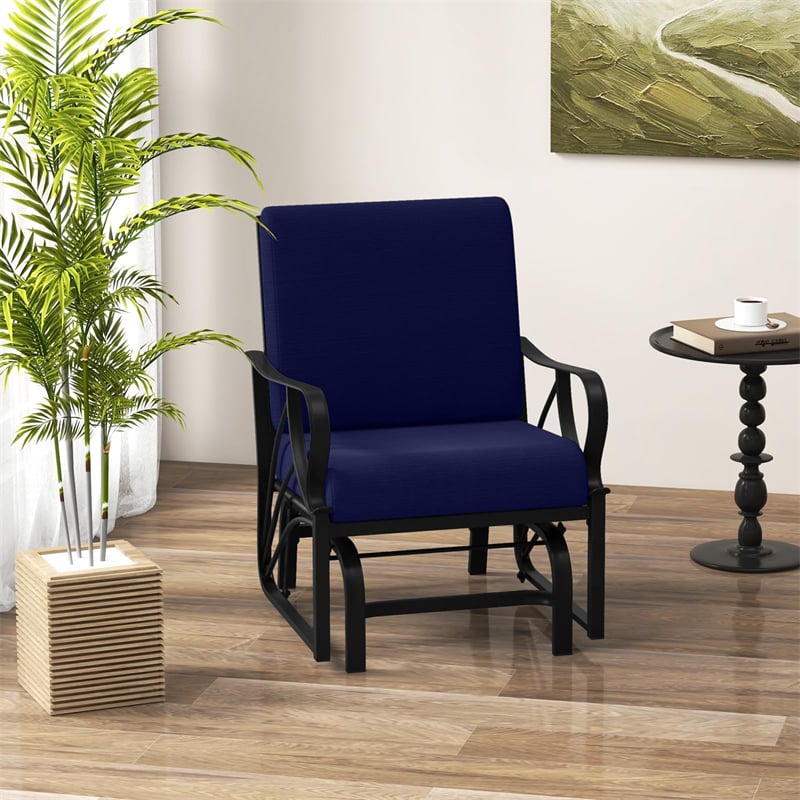 Patio Glider Chair with Thick Cushions Curved Armrest, Heavy Duty Metal Frame Single Person Outdoor Rocking Chair for Porch Garden Yard
