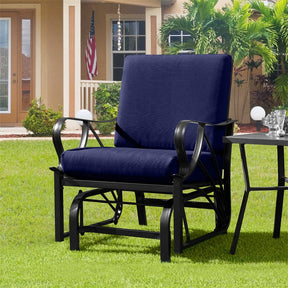 Patio Glider Chair with Thick Cushions Curved Armrest, Heavy Duty Metal Frame Single Person Outdoor Rocking Chair for Porch Garden Yard
