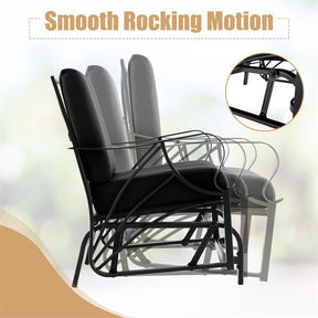 Patio Glider Chair with Thick Cushions Curved Armrest, Heavy Duty Metal Frame Single Person Outdoor Rocking Chair for Porch Garden Yard
