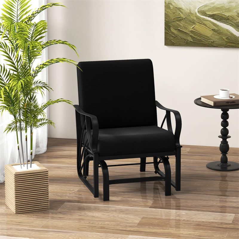 Patio Glider Chair with Thick Cushions Curved Armrest, Heavy Duty Metal Frame Single Person Outdoor Rocking Chair for Porch Garden Yard