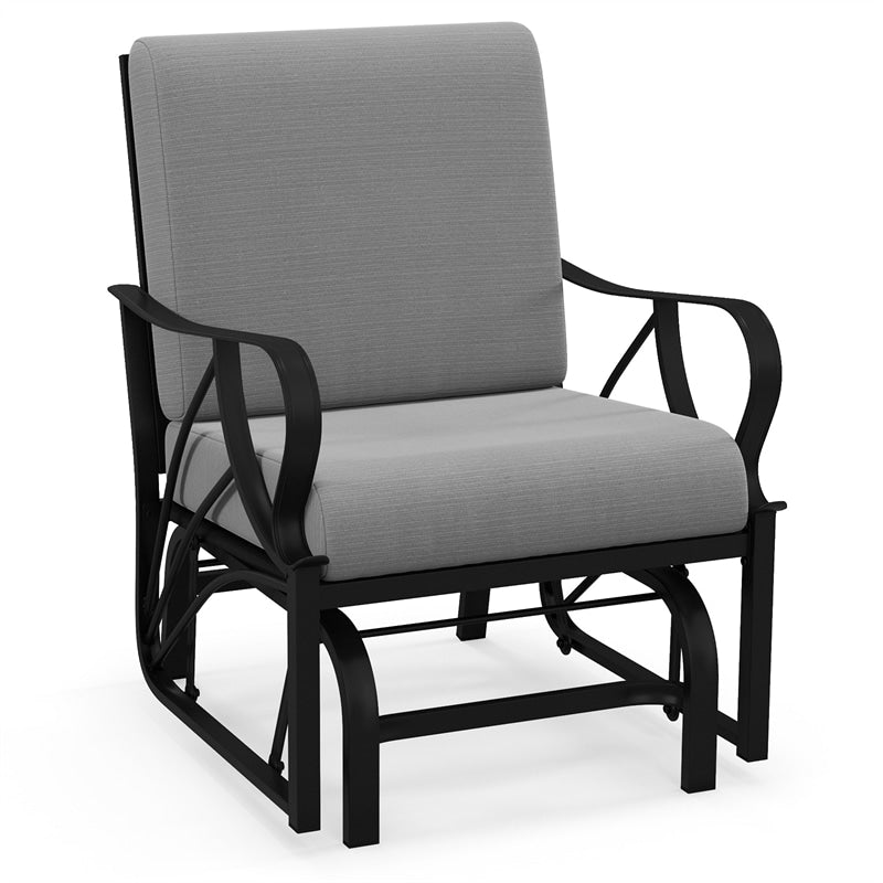 Patio Glider Chair with Thick Cushions Curved Armrest, Heavy Duty Metal Frame Single Person Outdoor Rocking Chair for Porch Garden Yard