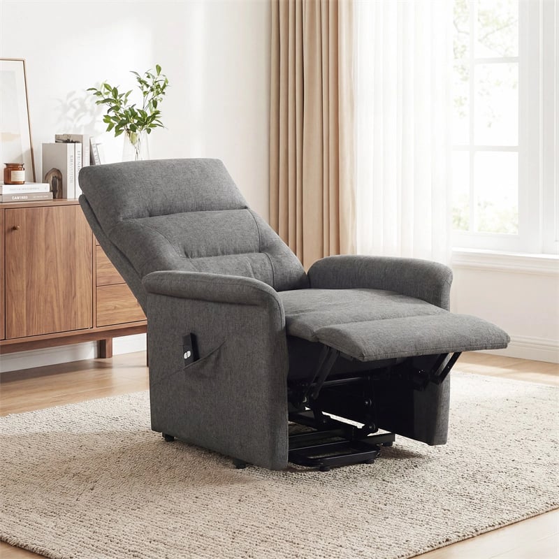 Power Lift Recliner Chair for Elderly, Electric Fabric Recliner Sofa with Remote Control, Side Storage Pocket & Retractable Footrest for Living Room