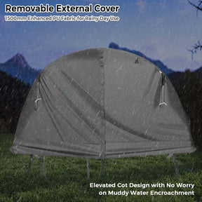 4-in-1 Camping Cot Tent for 1-Person, Foldable Elevated Tent with Waterproof External Cover, Air Mattress & Carrying Bag for Outdoor Hiking