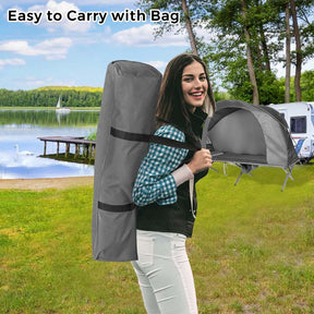4-in-1 Camping Cot Tent for 1-Person, Foldable Elevated Tent with Waterproof External Cover, Air Mattress & Carrying Bag for Outdoor Hiking