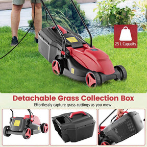 12 AMP 14" Electric Push Lawn Mower 2-in-1 Walk-Behind Lawnmower with Collection Box, 3 Adjustable Height Position