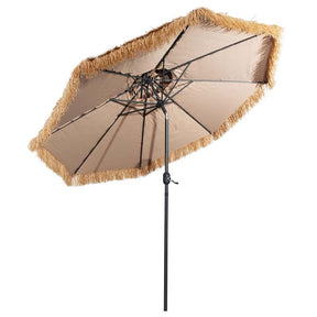 10 FT Thatched Patio Tiki Umbrella 2-Tier Hawaiian Style Grass Beach Umbrella with 8 Ribs, Tilt Adjustment, Manual Crank