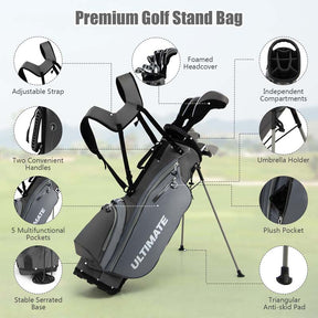 Men's Right Hand Complete Golf Clubs Set, 10 Pieces Golf Club Package Set with 460CC Alloy Driver, Fairway Wood, Putter & Golf Stand Bag