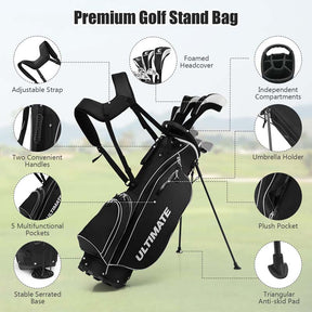 Men's Right Hand Complete Golf Clubs Set, 10 Pieces Golf Club Package Set with 460CC Alloy Driver, Fairway Wood, Putter & Golf Stand Bag