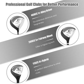 Men's Right Hand Complete Golf Clubs Set, 10 Pieces Golf Club Package Set with 460CC Alloy Driver, Fairway Wood, Putter & Golf Stand Bag