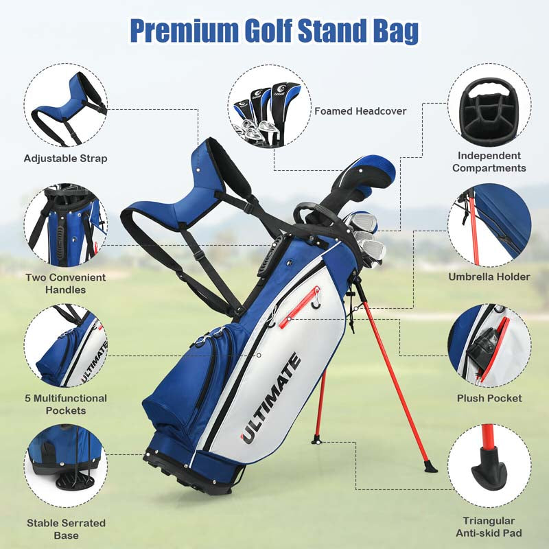 Men's Right Hand Complete Golf Clubs Set, 10 Pieces Golf Club Package Set with 460CC Alloy Driver, Fairway Wood, Putter & Golf Stand Bag