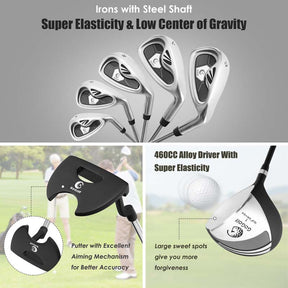 Men's Right Hand Complete Golf Clubs Set, 10 Pieces Golf Club Package Set with 460CC Alloy Driver, Fairway Wood, Putter & Golf Stand Bag