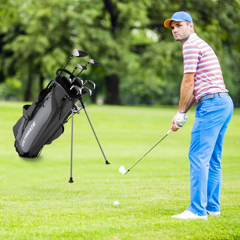 Men's Right Hand Complete Golf Clubs Set, 10 Pieces Golf Club Package Set with 460CC Alloy Driver, Fairway Wood, Putter & Golf Stand Bag